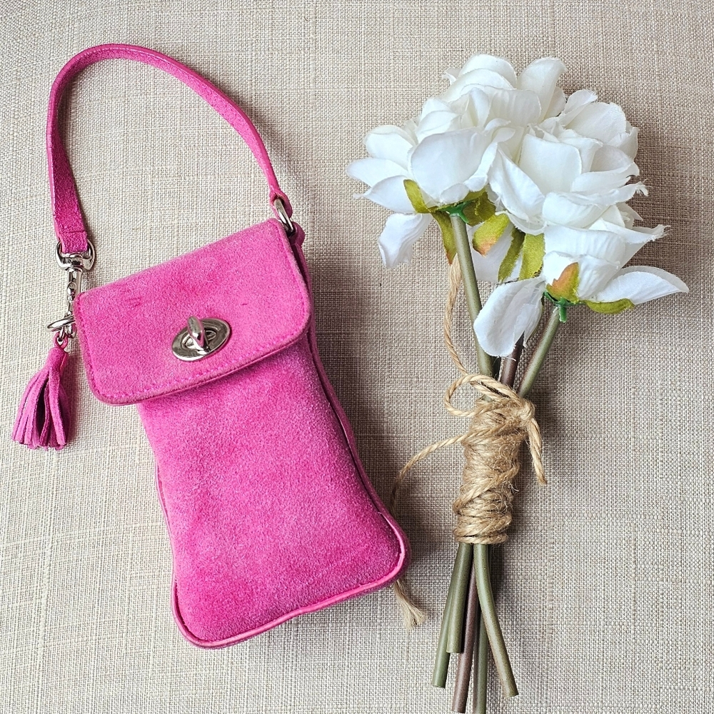 Vintage Coach Legacy Turnlock Suede Wristlet Mini Bag / Purse w/ Tassel ( Pink )